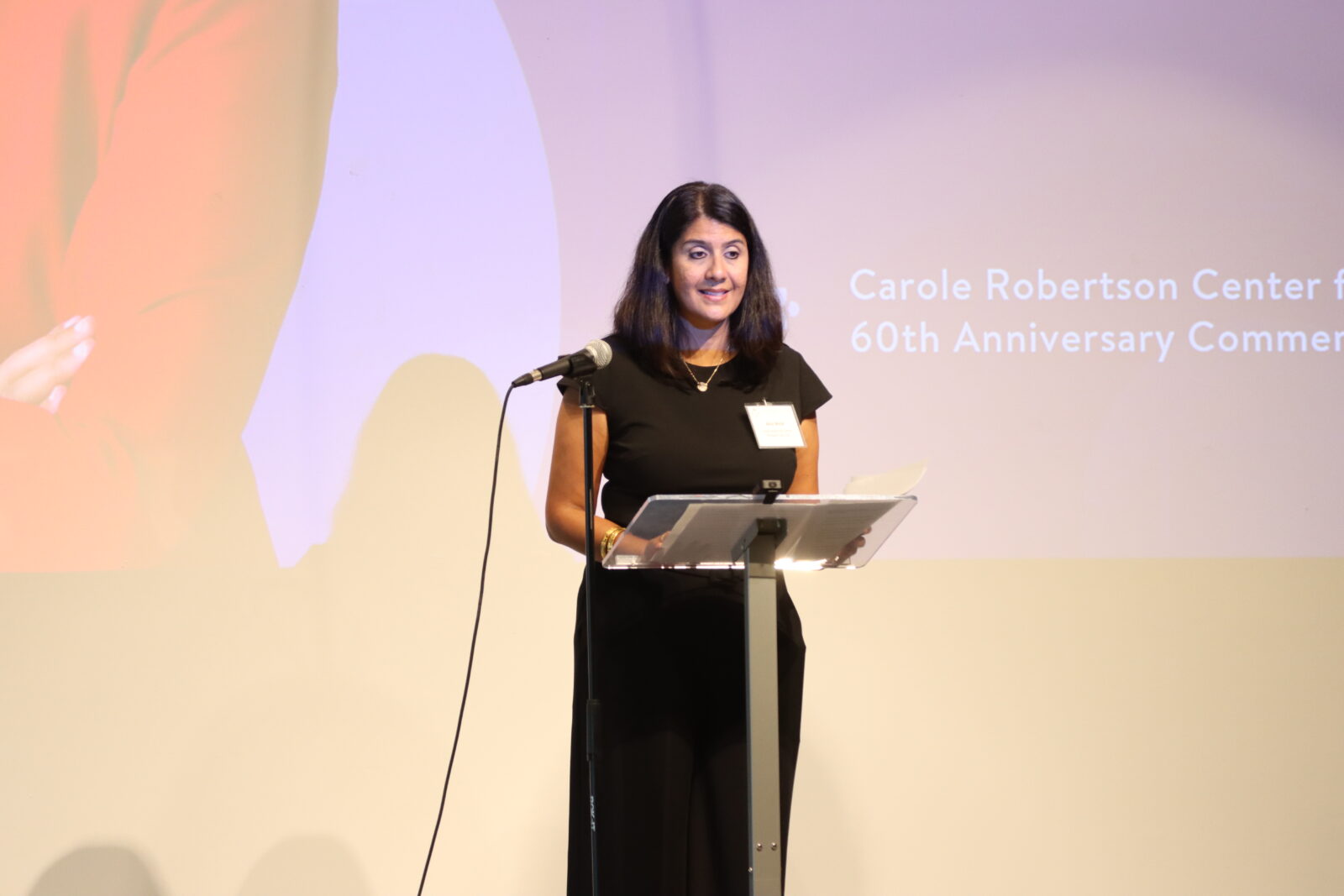 CEO and President of the Carole Robertson Center standing at a podium